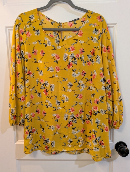 West Kei Tops - Yellow Floral Women's Blouse - Lightweight Long Sleeve